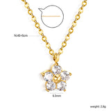 9.3mm five petal flower with round white/purple/pink zirconium pendant necklace 0.35 cross chain 45+5cm+6mm round plate