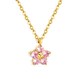 9.3mm five petal flower with round white/purple/pink zirconium pendant necklace 0.35 cross chain 45+5cm+6mm round plate