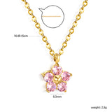 9.3mm five petal flower with round white/purple/pink zirconium pendant necklace 0.35 cross chain 45+5cm+6mm round plate