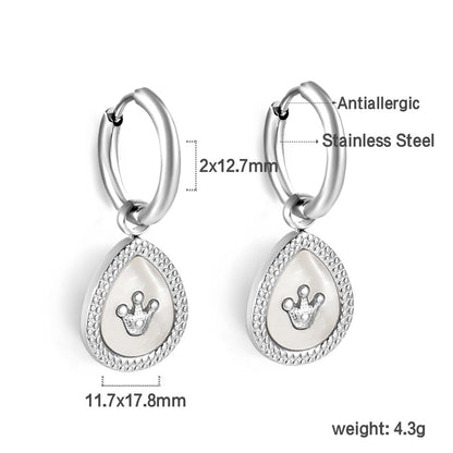 2x12.7mm Circle White Shell Stud Earrings with Drop Crown asonjewelry