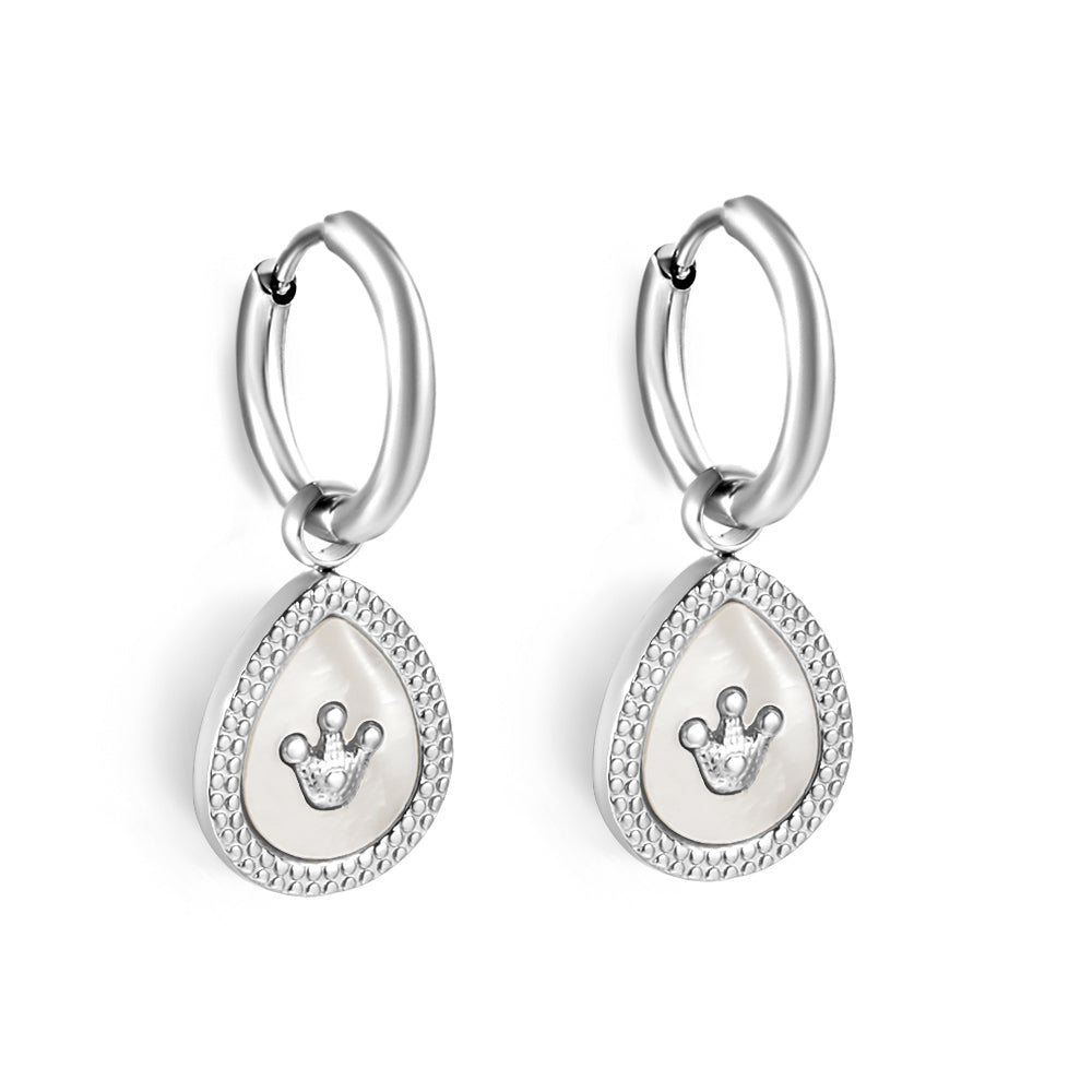 2x12.7mm Circle White Shell Stud Earrings with Drop Crown asonjewelry