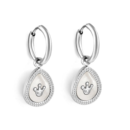 2x12.7mm Circle White Shell Stud Earrings with Drop Crown asonjewelry