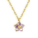9.3mm five petal flower with round white/purple/pink zirconium pendant necklace 0.35 cross chain 45+5cm+6mm round plate