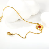 14*15.6mm rhombus with 4mm red stone bracelet 17+3cm gold color