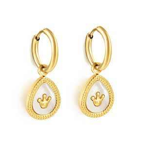 Aretes circulares de concha blanca de 2x12,7 mm con corona colgante