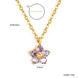 9.3mm five petal flower with round white/purple/pink zirconium pendant necklace 0.35 cross chain 45+5cm+6mm round plate