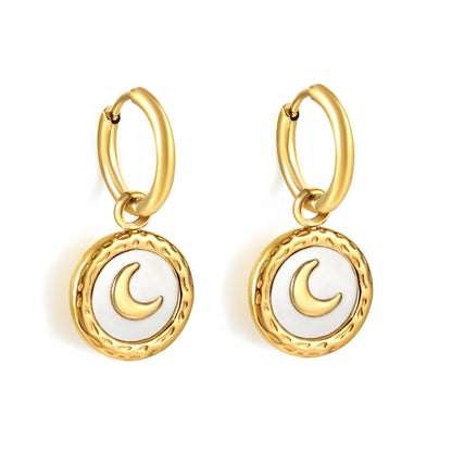 2x12.7mm circle with round moon white shell stud earrings asonjewelry