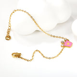12mm Crown with Pink Oil Drip Bracelet Cross 0.4mm*17+3cm+6mm Round Plaque Gold Color