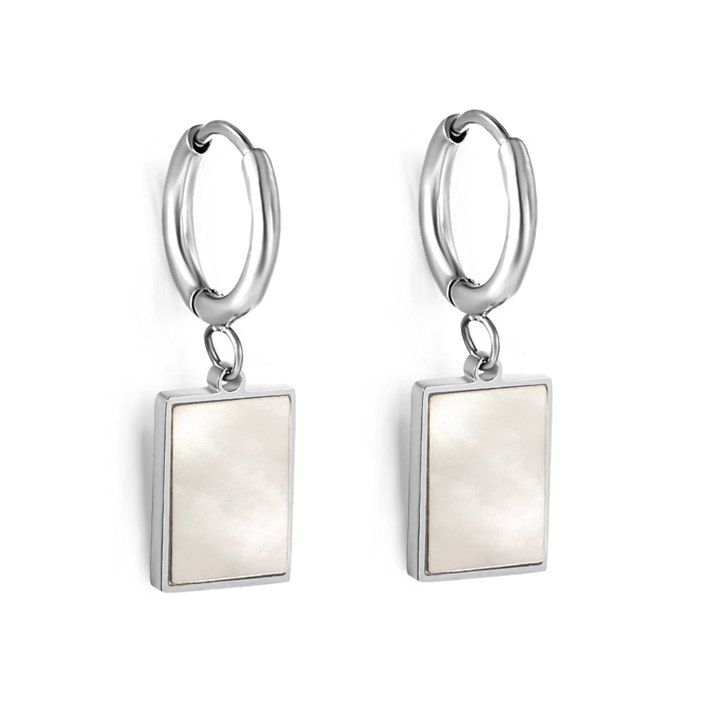 2x12.7mm circle with rectangular white shell stud earrings asonjewelry