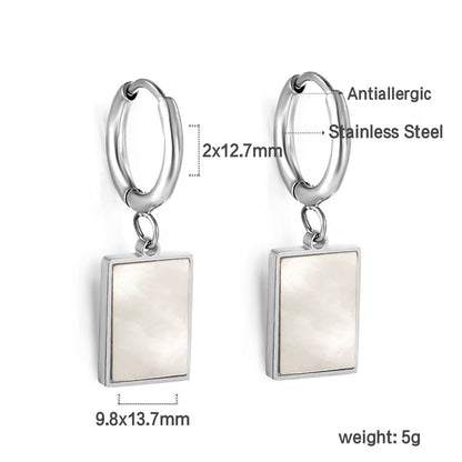 2x12.7mm circle with rectangular white shell stud earrings asonjewelry