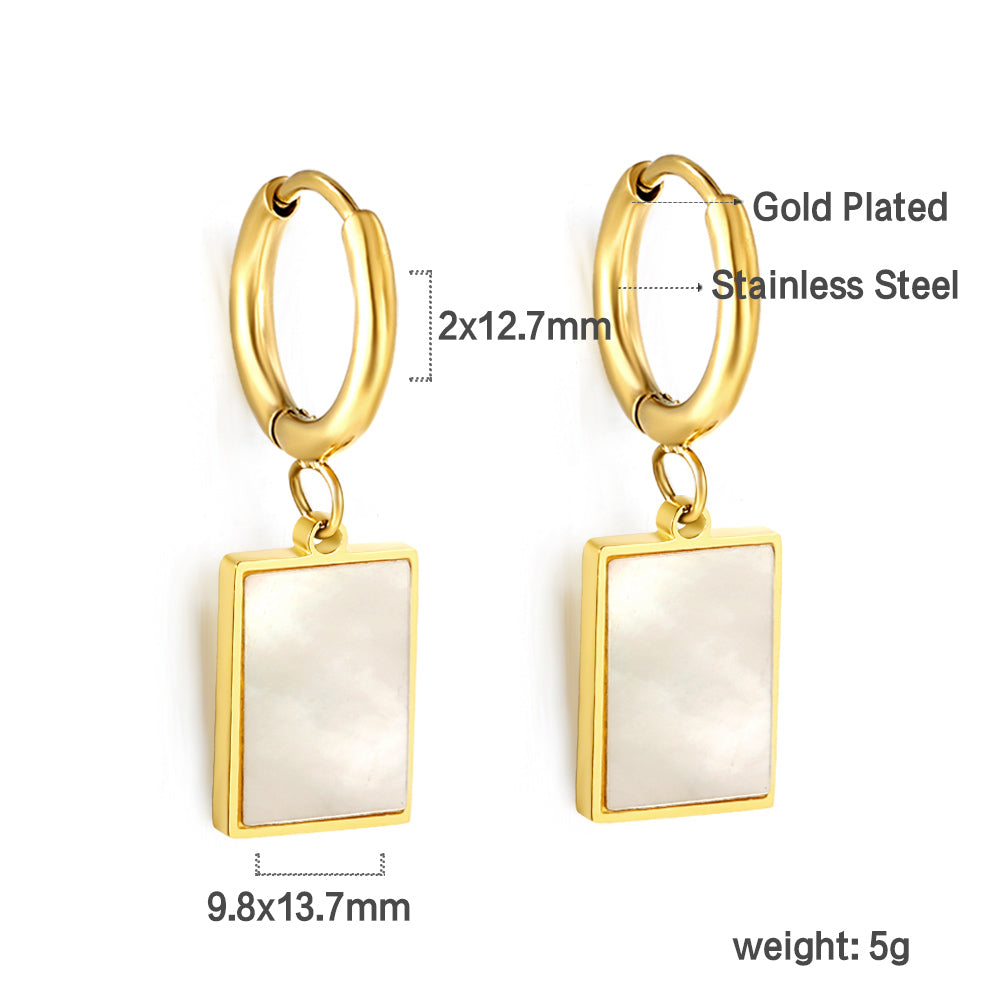 2x12.7mm circle with rectangular white shell stud earrings asonjewelry