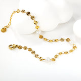 3pcs 5.8*4.6mm freshwater pearls+embossed round cake chain bracelet 17+3cm gold color