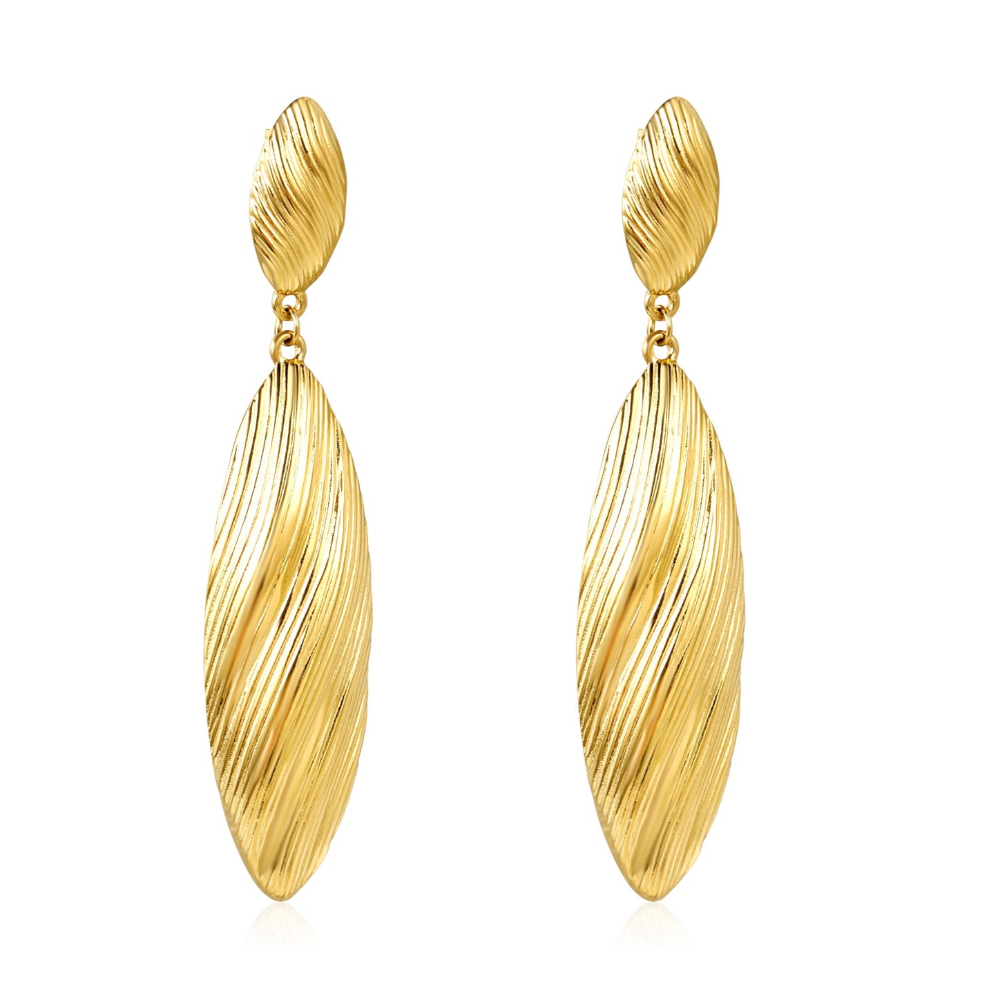 10.3*20.3mm+17.6*56.2mm large and small leaf shaped texture pendant earrings gold color asonjewelry