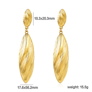 10.3*20.3mm+17.6*56.2mm large and small leaf shaped texture pendant earrings gold color