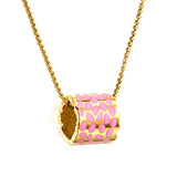 11*12mm hollow cylinder with light curry/pink/blue speckled oil drop pendant necklace 1.2 square pearl chain 40+5cm+6mm round piece gold color