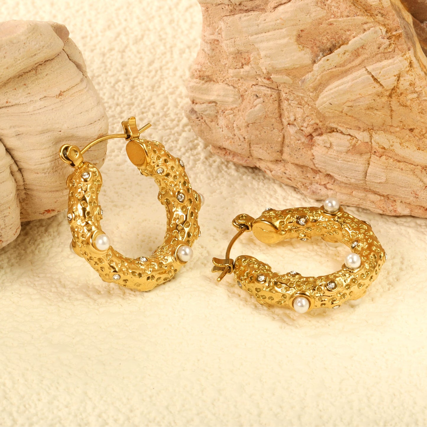 Round uneven with five 2.4mm white pearl earrings 4.7*23.5mm gold color asonjewelry