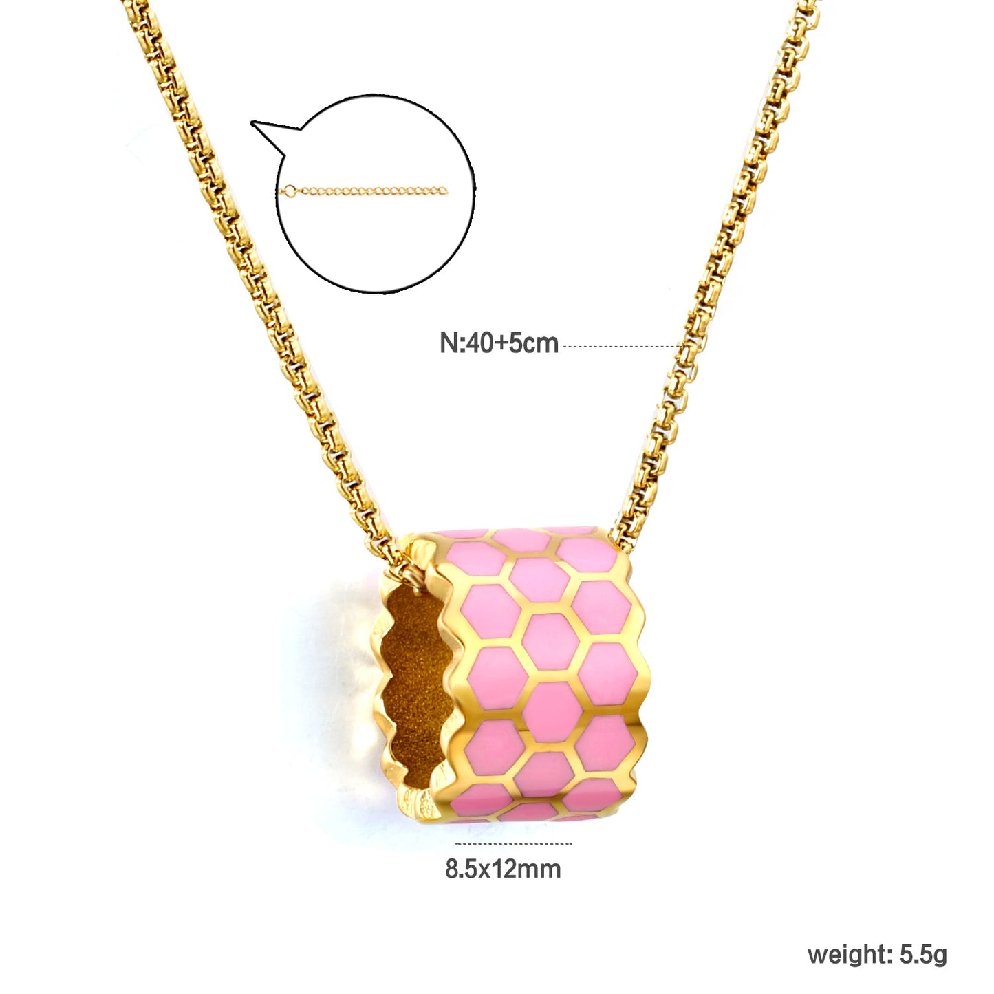 Thick 1.5*Wide 8.5*High 12mm Hollow Cylinder with Black/Pink/Blue Oil Drip Snake Pendant Necklace 1.2 Square Pearls Chain 40+5cm+6mm Round Piece Gold Color asonjewelry