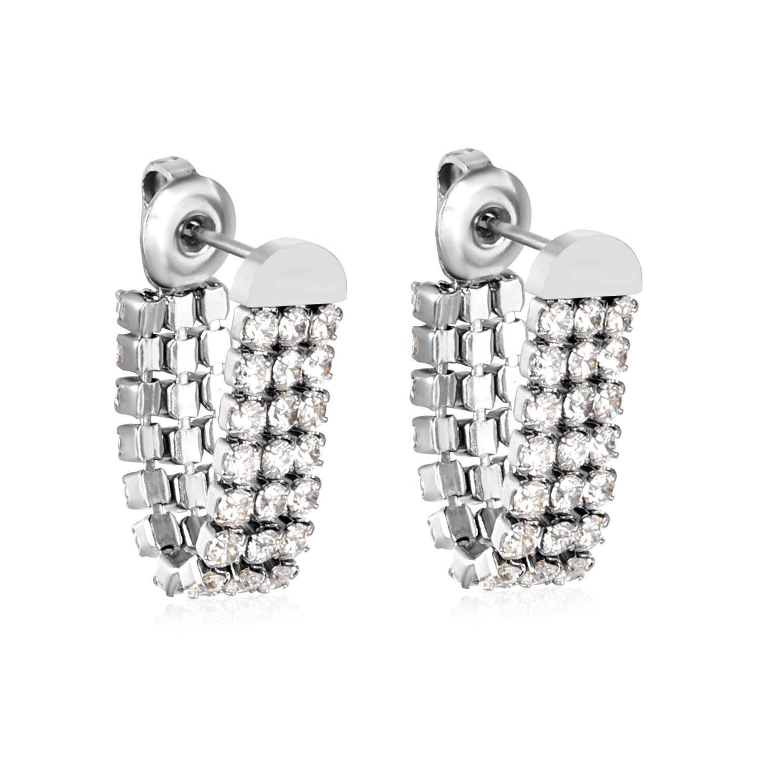 6.4*35.9mm three white diamond tassels earrings steel color/golden color asonjewelry