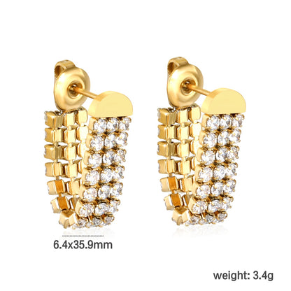 6.4*35.9mm three white diamond tassels earrings steel color/golden color asonjewelry
