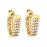 6.4*35.9mm three white diamond tassels earrings steel color/golden color