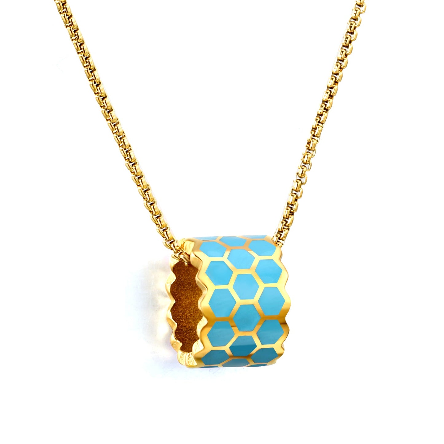 Thick 1.5*Wide 8.5*High 12mm Hollow Cylinder with Black/Pink/Blue Oil Drip Snake Pendant Necklace 1.2 Square Pearls Chain 40+5cm+6mm Round Piece Gold Color asonjewelry