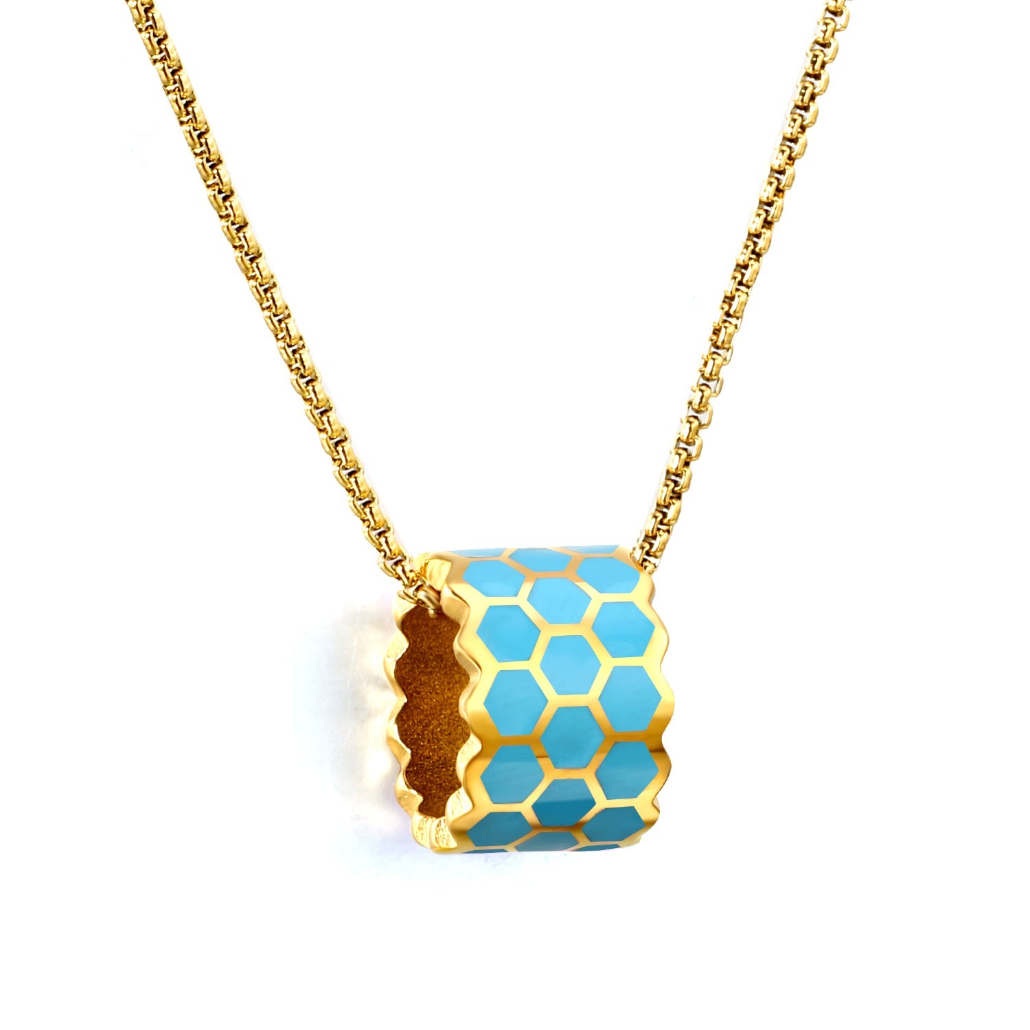 Thick 1.5*Wide 8.5*High 12mm Hollow Cylinder with Black/Pink/Blue Oil Drip Snake Pendant Necklace 1.2 Square Pearls Chain 40+5cm+6mm Round Piece Gold Color asonjewelry