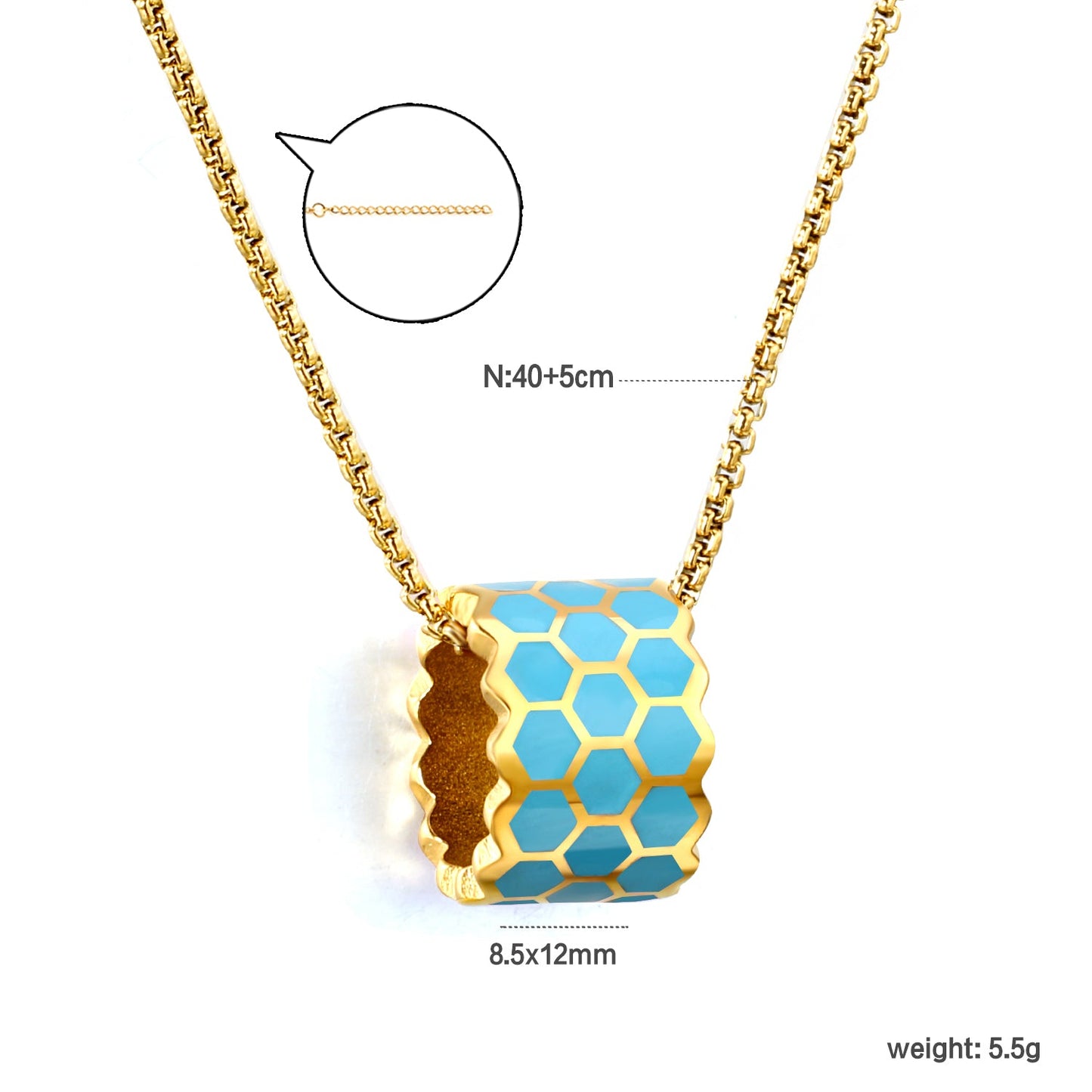 Thick 1.5*Wide 8.5*High 12mm Hollow Cylinder with Black/Pink/Blue Oil Drip Snake Pendant Necklace 1.2 Square Pearls Chain 40+5cm+6mm Round Piece Gold Color asonjewelry