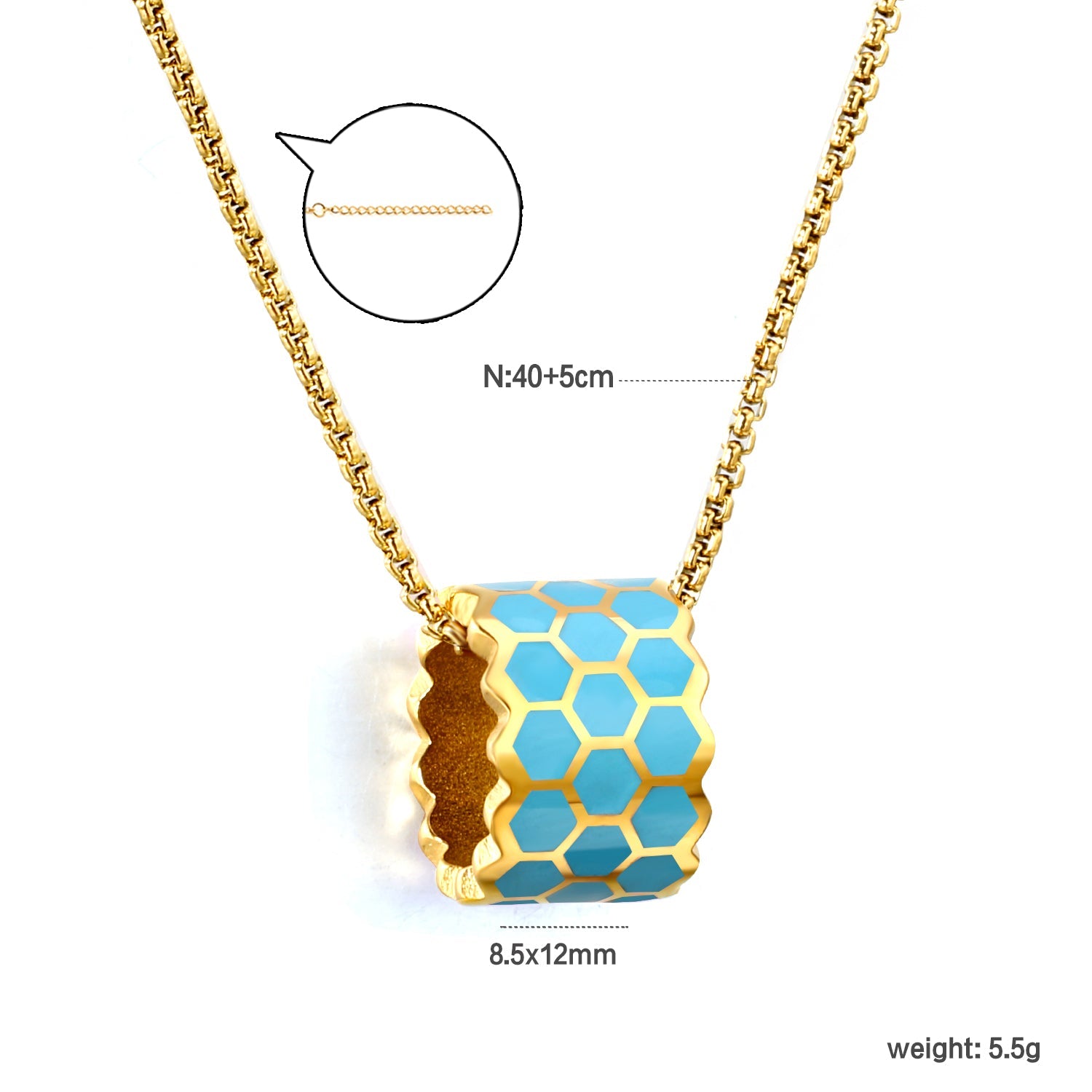 Thick 1.5*Wide 8.5*High 12mm Hollow Cylinder with Black/Pink/Blue Oil Drip Snake Pendant Necklace 1.2 Square Pearls Chain 40+5cm+6mm Round Piece Gold Color asonjewelry