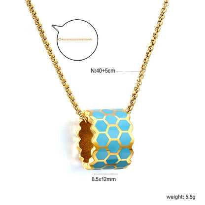 Thick 1.5*Wide 8.5*High 12mm Hollow Cylinder with Black/Pink/Blue Oil Drip Snake Pendant Necklace 1.2 Square Pearls Chain 40+5cm+6mm Round Piece Gold Color asonjewelry