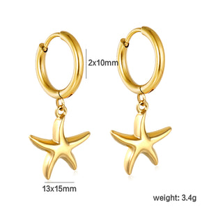 2.0*Inside 10mm ear buckle+13*15mm starfish accessories earrings gold color