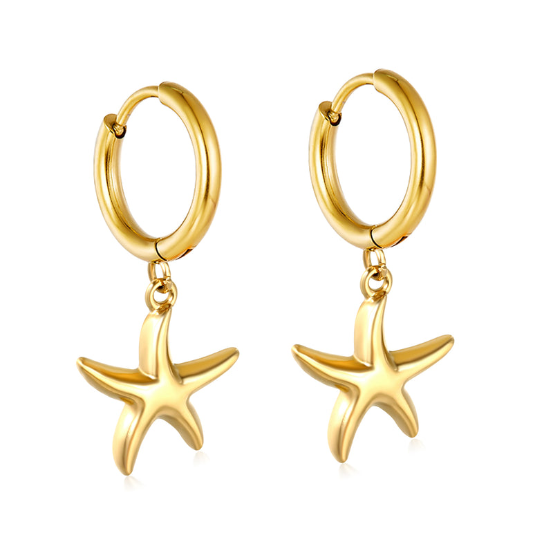 2.0*Inside 10mm ear buckle+13*15mm starfish accessories earrings gold color