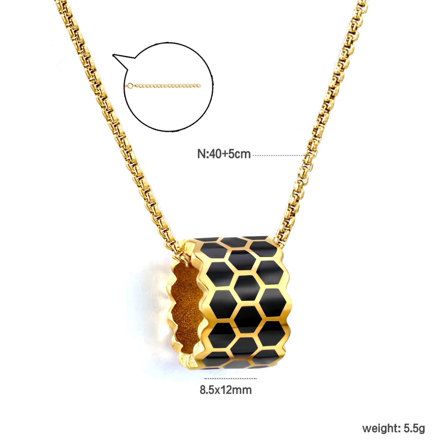Thick 1.5*Wide 8.5*High 12mm Hollow Cylinder with Black/Pink/Blue Oil Drip Snake Pendant Necklace 1.2 Square Pearls Chain 40+5cm+6mm Round Piece Gold Color asonjewelry