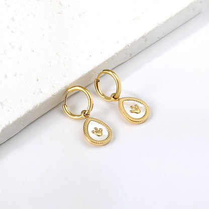 2x12.7mm Circle White Shell Stud Earrings with Drop Crown asonjewelry