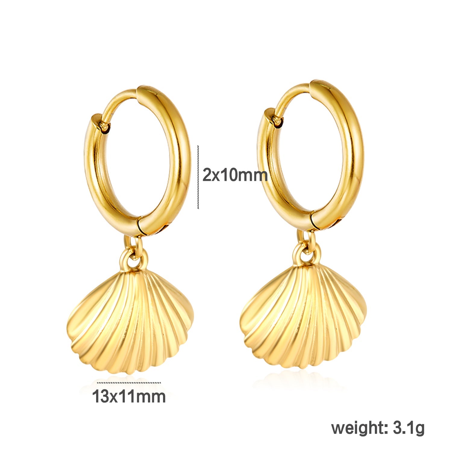 2.0*Inside 10mm earrings + 13*11mm shell accessories earrings gold color asonjewelry