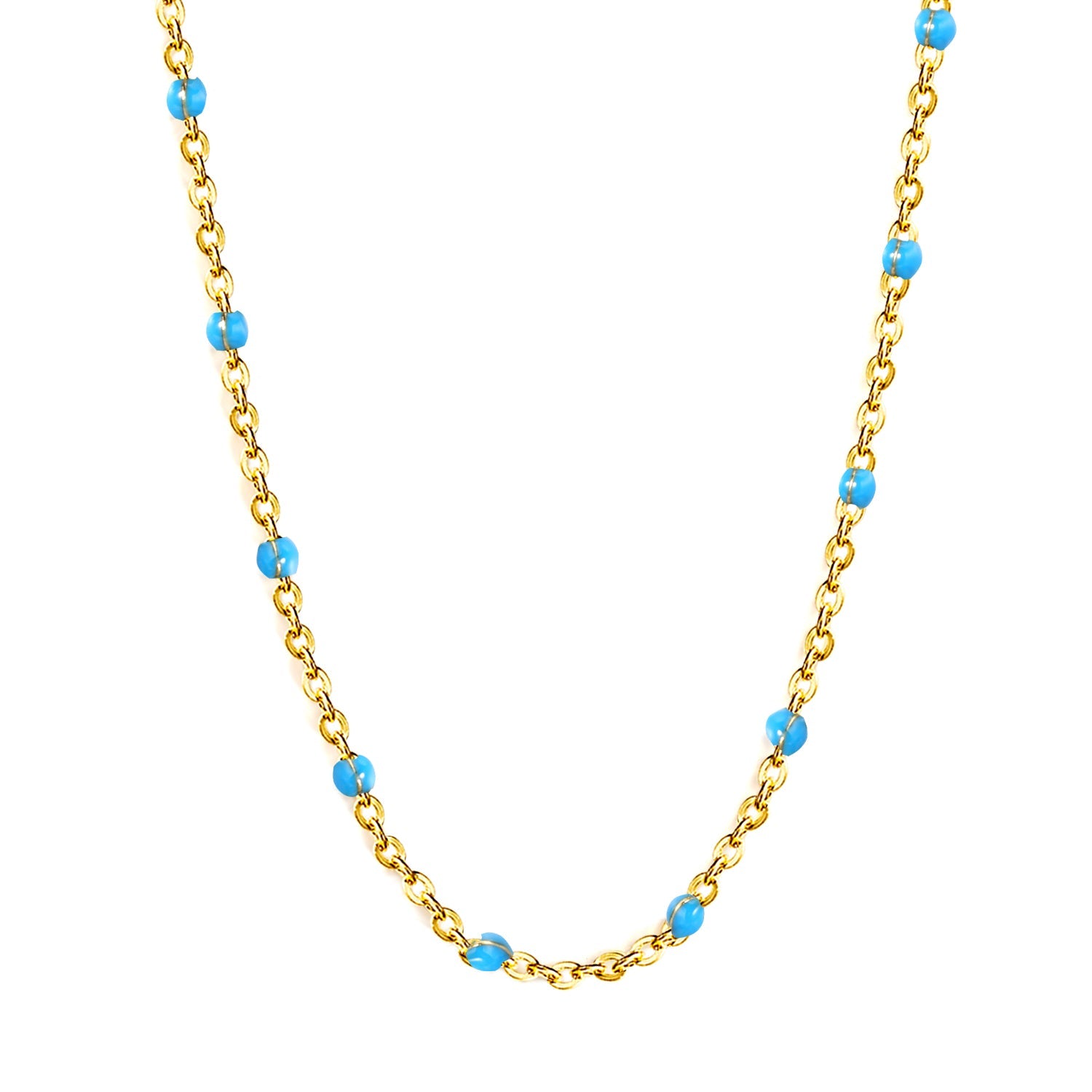White/red/blue/mixed color dot drop glue necklace 0.4 cross chain 40+5cm+6mm round plate Gold color asonjewelry