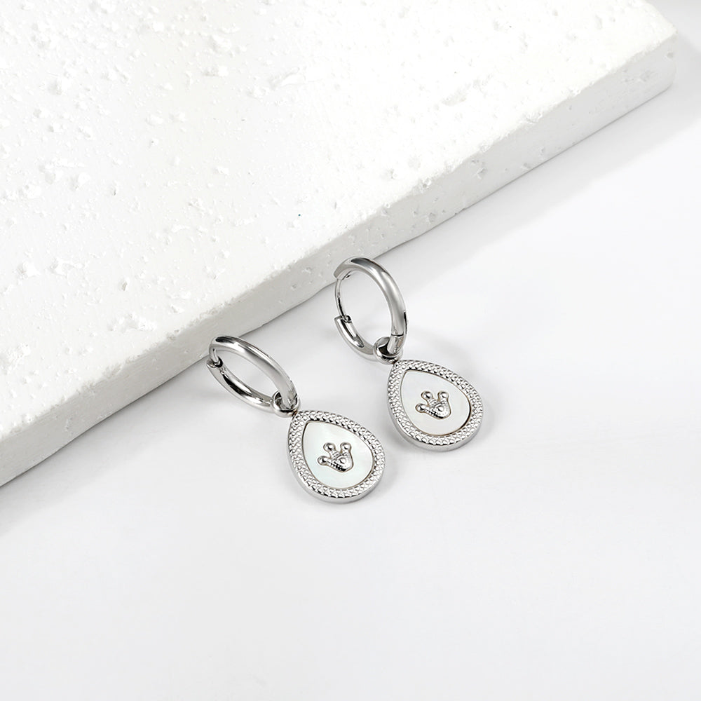 2x12.7mm Circle White Shell Stud Earrings with Drop Crown asonjewelry