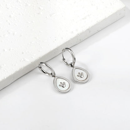 2x12.7mm Circle White Shell Stud Earrings with Drop Crown asonjewelry