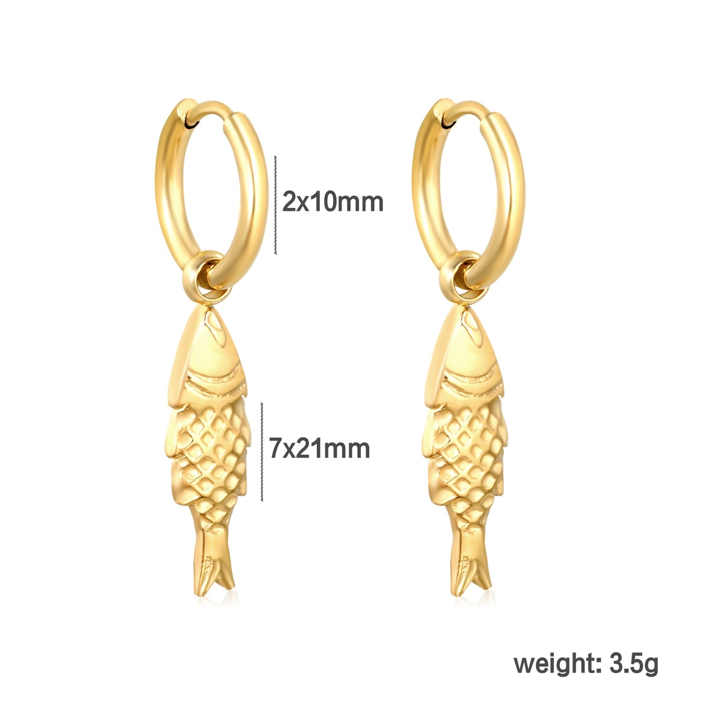 2.0*Inside 10mm earring+7*21mm sea fish accessories earrings gold color asonjewelry