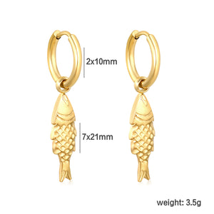 2.0*Inside 10mm earring+7*21mm sea fish accessories earrings gold color