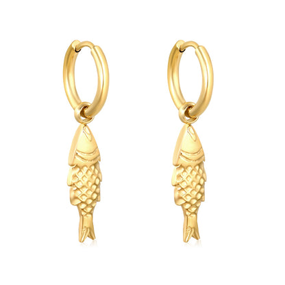 2.0*Inside 10mm earring+7*21mm sea fish accessories earrings gold color asonjewelry