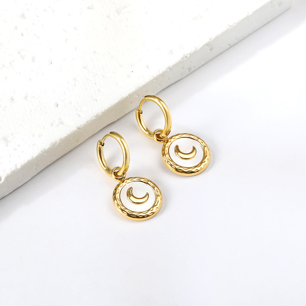 2x12.7mm circle with round moon white shell stud earrings asonjewelry