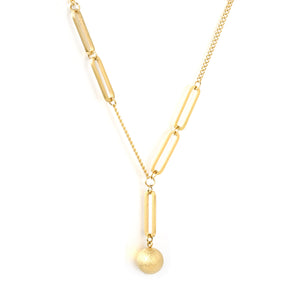 1mm paperclip * 10mm sand bead pendant 0.45mm side paperclip chain 40+5cm + 6mm round tag necklace Steel color/gold color