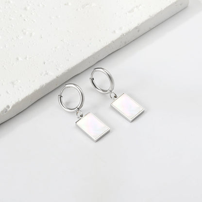 2x12.7mm circle with rectangular white shell stud earrings asonjewelry