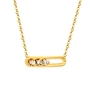 22.8*5.6mm slide U frame+3.5mm round white zirconia pendant necklace 45+5cm+6mm round end tag gold color
