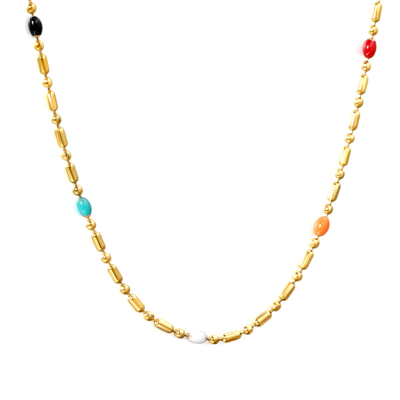 Mixed Color Dots Adhesive Necklace 40+5cm+6mm Round Plaque Golden