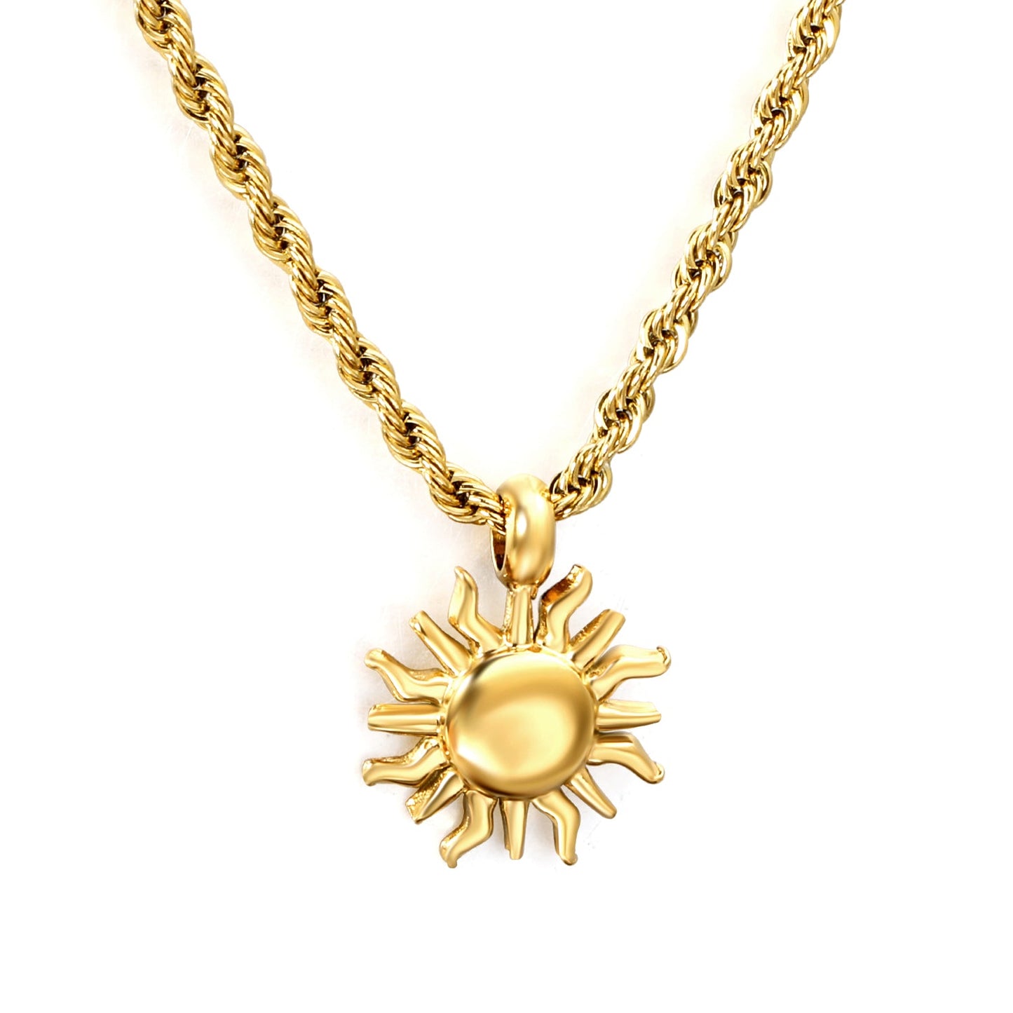 13*16.8mm Sun Pendant Necklace 40+5cm+6mm Round Plaque Gold Color asonjewelry