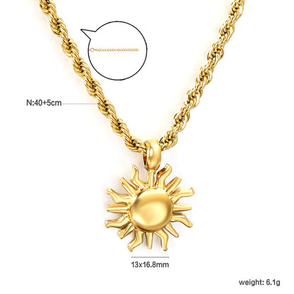 13*16.8mm Sun Pendant Necklace 40+5cm+6mm Round Plaque Gold Color asonjewelry