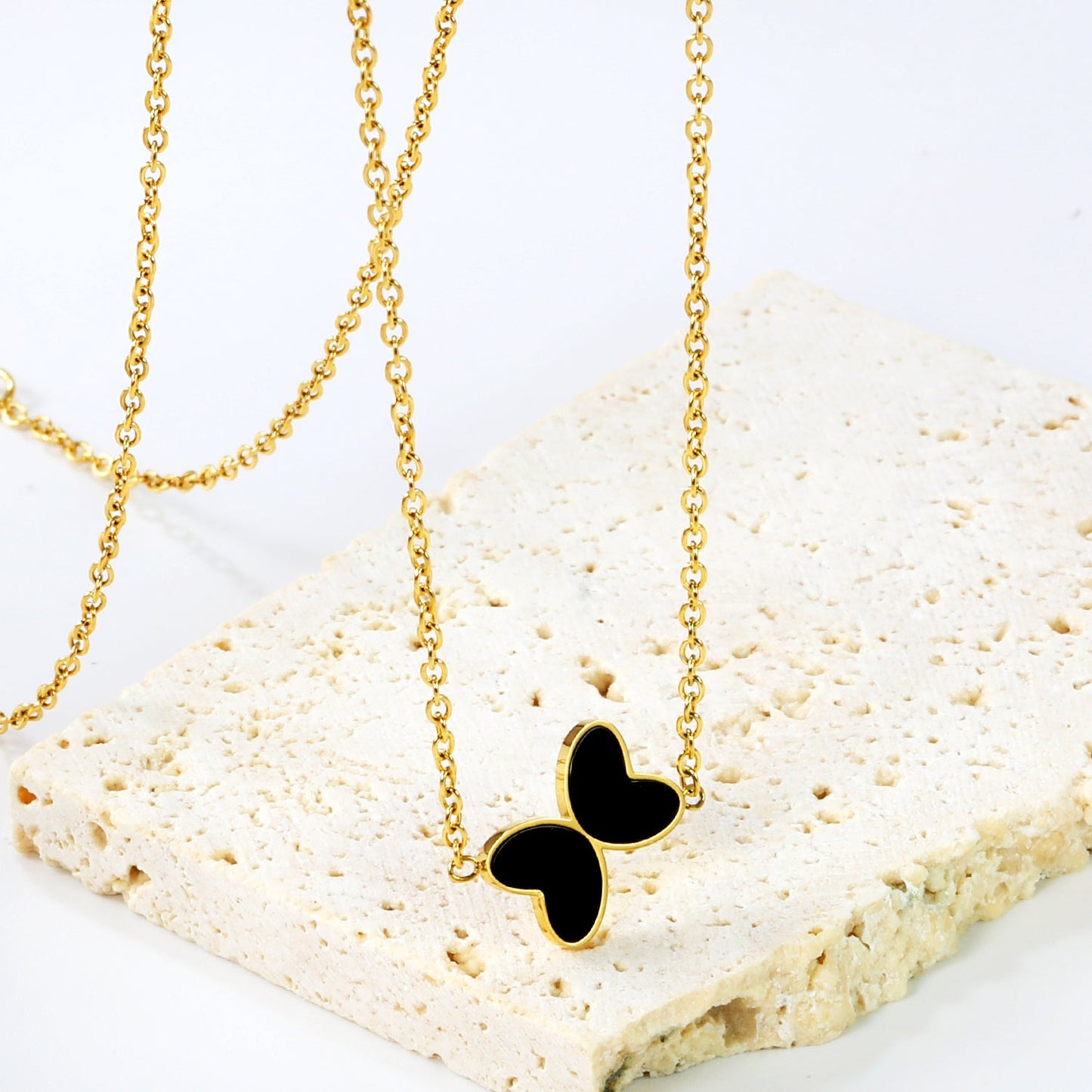 11.2*8mm Butterfly with White Shell/Black Yak/Pink Shell/Green Oil Drop Pendant Necklace 035*45+5cm+6mm Round Gold Color asonjewelry