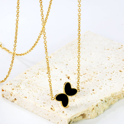 11.2*8mm Butterfly with White Shell/Black Yak/Pink Shell/Green Oil Drop Pendant Necklace 035*45+5cm+6mm Round Gold Color asonjewelry