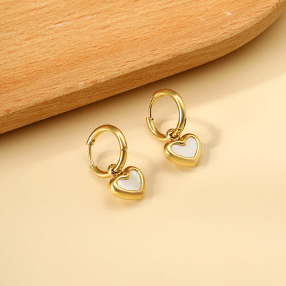 2x12.7mm circle with heart white shell stud earrings asonjewelry